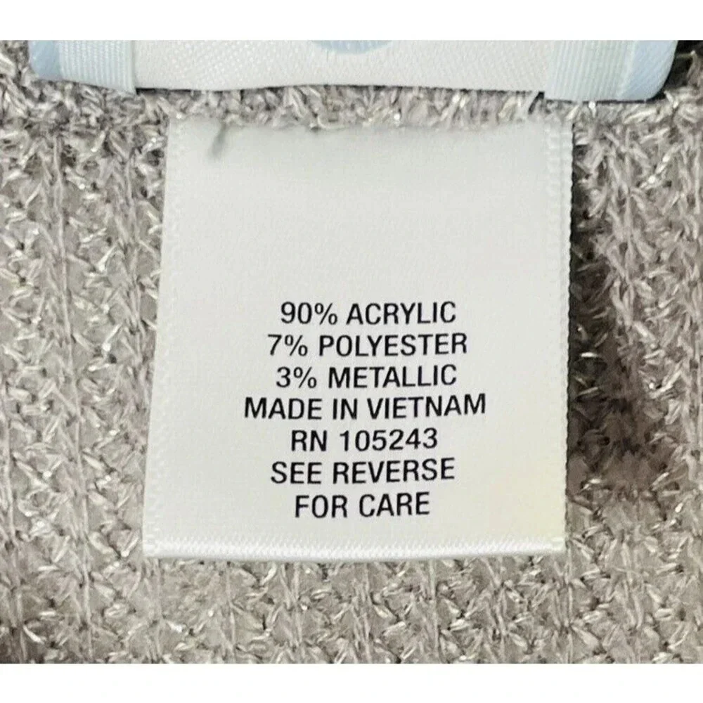 Sunday Womens Knit Metallic Cardigan Sz 1X Button Up Gray Long Sleeve Asymmetric